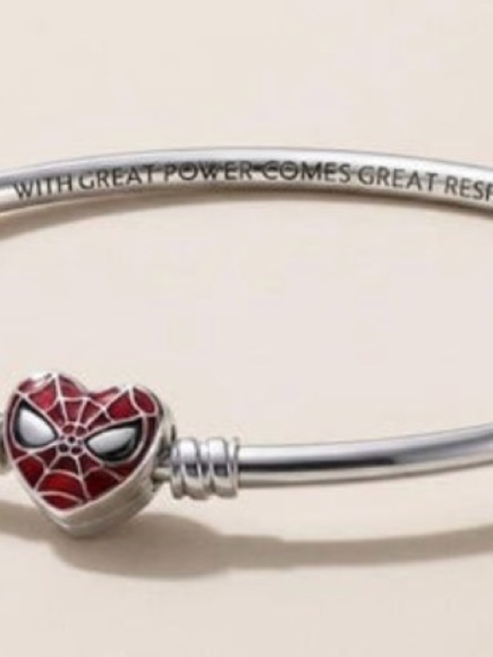 Spider-Man Heart Charm Silver Bangle